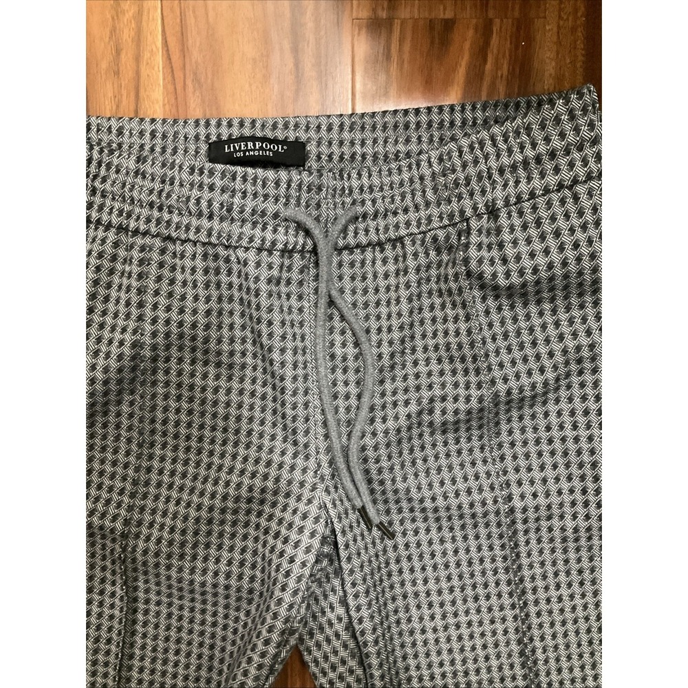 Liverpool Los Angeles Plaid Pull Women's Pants Drawstring Size L Black-gray - Picture 4 of 7